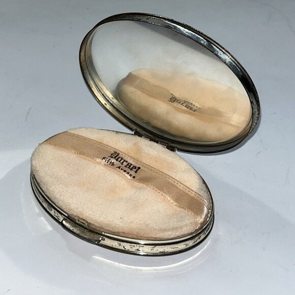 Dorset Fifth Avenue Vintage Oval Compact Gold Tone Leaf W/Rhinestones Puff Pad - Picture 3 of 8